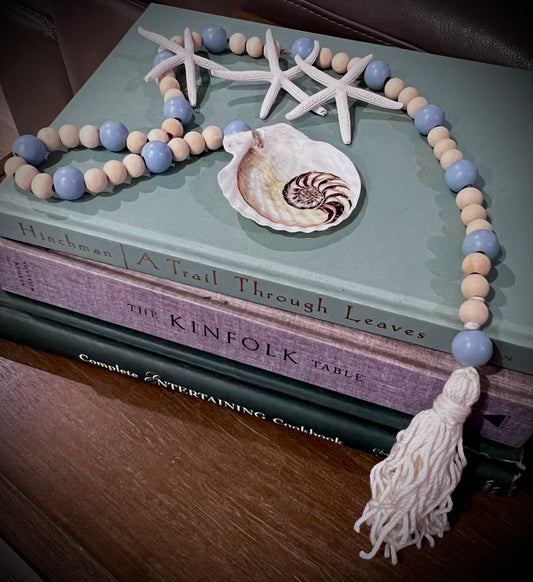 Sea Blue Cockel Shell wood bead Garland